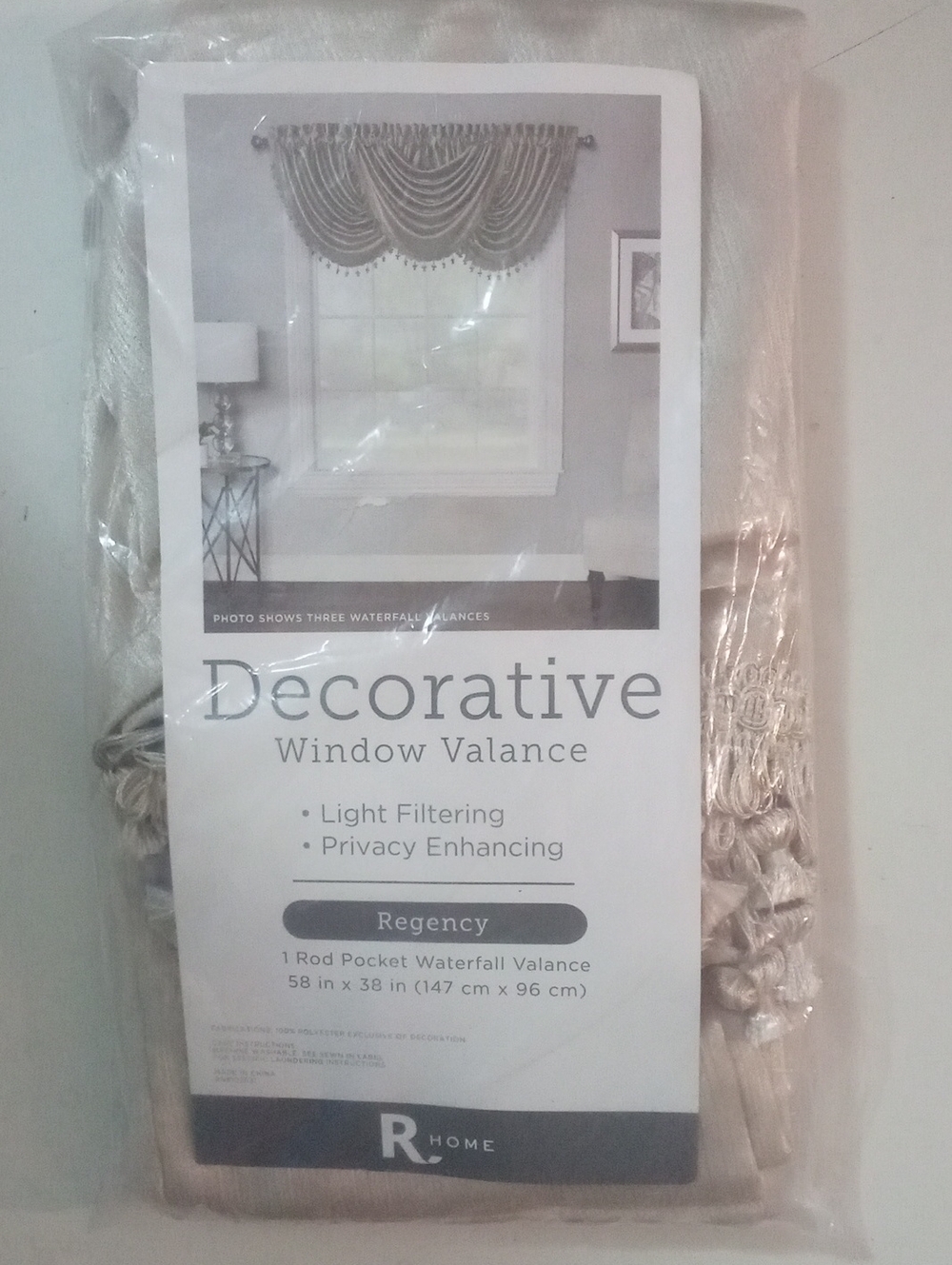 Regency Decorative Window Valance in Beige 58" X 38" NWT $55